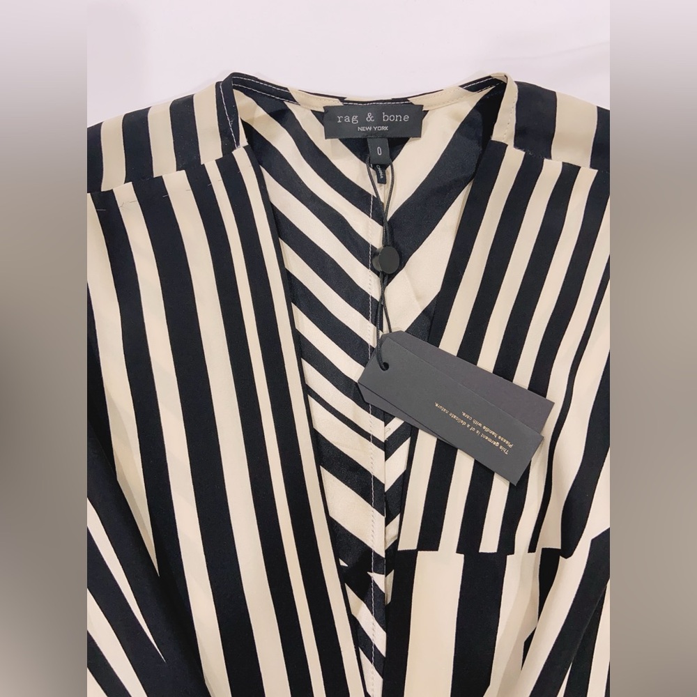 NWT $525 Rag & Bone Beatrice Printed Dress In Gold Stripe - Picture 8 of 9